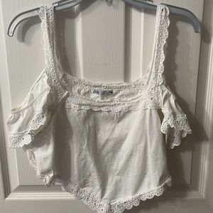 Zara white cold shoulder crop top.